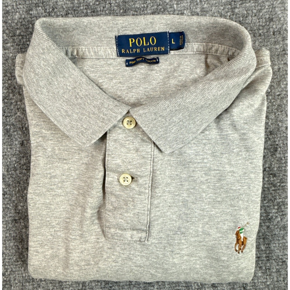 Polo Ralph Lauren Mens Gray Pima Soft Touch Short Sleeve Polo Shirt Large